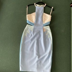 Three Floor Light Blue Cut out Dress